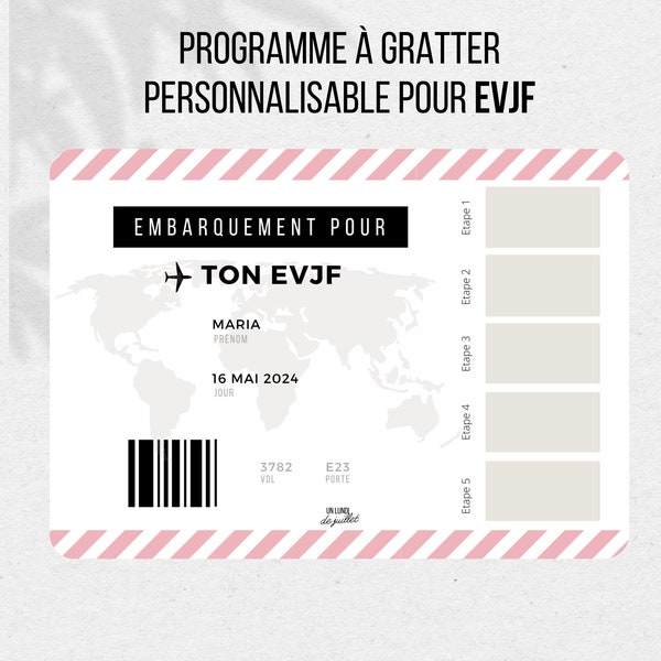 EVJF programme personnalisable sous forme de carte à gratter, cadeau future mariée, enterrement de vie de jeune fille, animation evjf