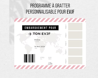 EVJF programme personnalisable sous forme de carte à gratter, cadeau future mariée, enterrement de vie de jeune fille, animation evjf