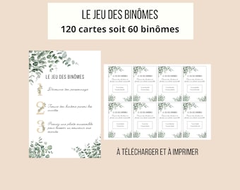 Jeu des binômes à télécharger et à imprimer, animation mariage, jeu pour mariage réussi, jeu brise glace, mariage, idée mariage, icebreaker