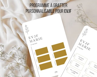 Planning EVJF sous forme de carte à gratter, programme EVJF personnalisable, future mariée, enterrement vie de jeune fille, animation evjf