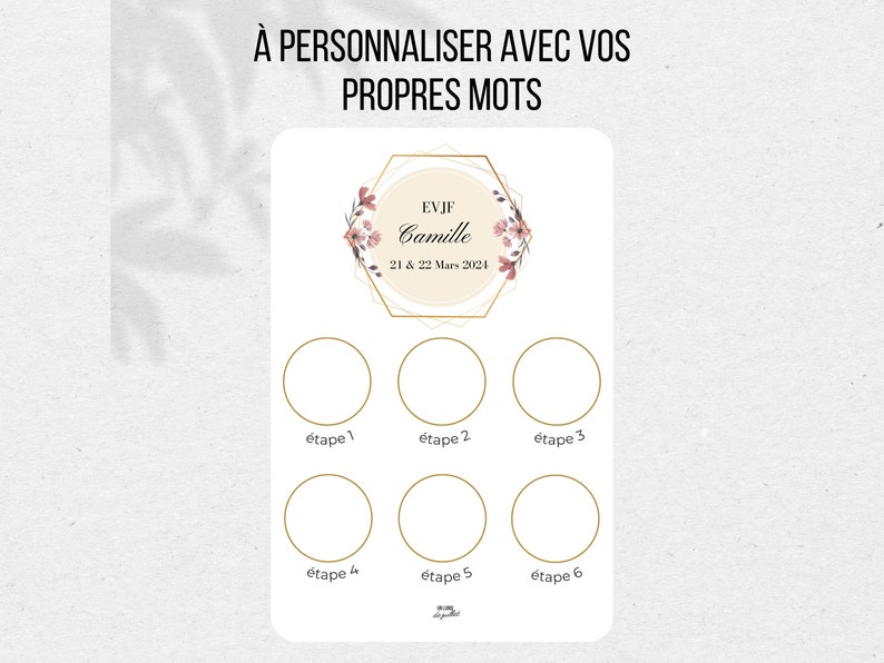 Carte itinéraire pour EVJF, programme EVJF, carte à gratter personnalisable, future mariée, enterrement vie de jeune fille, animation evjf image 2