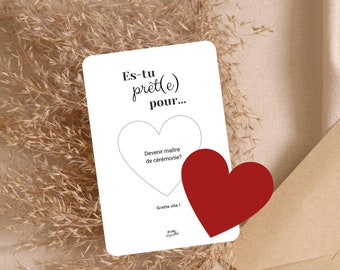 Solicitação de mestre de cerimônia de casamento na forma de raspadinha, celebrante de cerimônia de casamento, solicitação original de mestre de cerimônia
