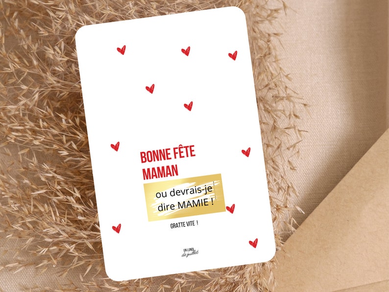 Carte à gratter Fête des Mères personnalisable, Cadeau surprise maman, annonce grossesse, bon pour, demande mariage, Bonne Fête Maman image 2