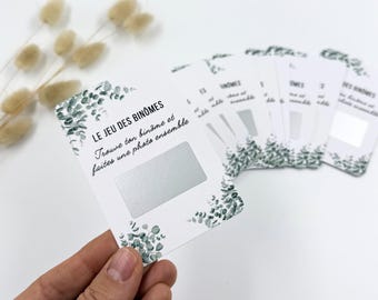 Jeu des binômes à gratter, Jeu photo mariage, icebreaker en français, jeu des duos, lot de 10 cartes personnalisables version duos célèbres