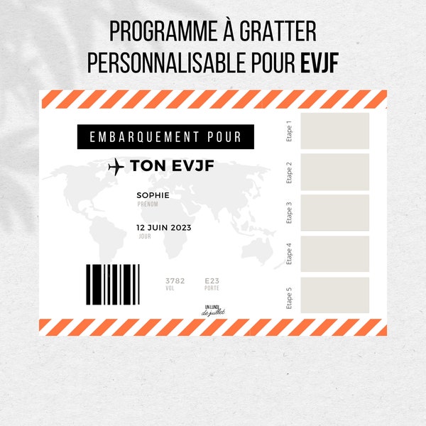 Carte à gratter pour EVJF, programme EVJF, carte personnalisable, future mariée, enterrement de vie de jeune fille, animation evjf