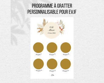 Planning EVJF sous forme de carte à gratter, programme EVJF personnalisable, future mariée, enterrement vie de jeune fille, animation evjf