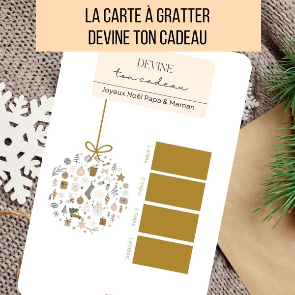 Cadeau de Noël | Carte à gratter personnalisable de Noël | annonce voyage | annonce grossesse | annonce mariage | bon pour | demande de pacs