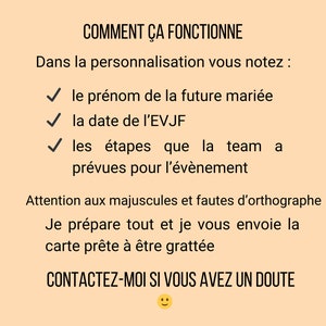 Carte à gratter EVJF personnalisée – Programme EVJF – Itinéraire enterrement de vie de jeune fille – Animation fun pour future mariée image 6