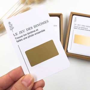 Gioco gratta e vinci, gioco photobooth per matrimoni, gioco rompighiaccio in francese, set di 10 carte versione duos famosi, matrimonio minimalista