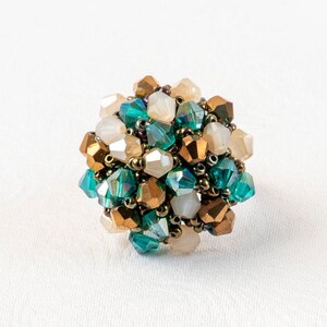 Multicolored, adjustable, customizable, comfortable ring made using Czech crystals and seed beads. Shiny ring like the sun.