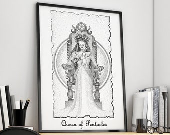 Tarot Poster Queen of Pentacles, Mystical Universe, Large Wall Art prints, No Frame