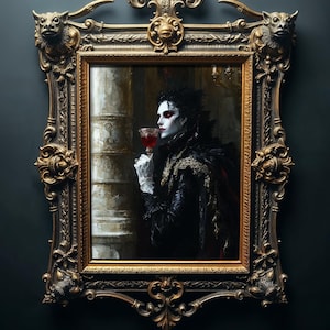 Stampa a olio di un dipinto barocco con vampiro gotico, Dark Academia Wall Art (download digitale)