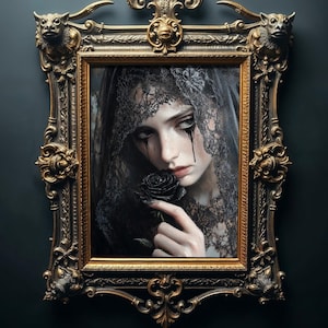 Stampa a olio di "Sposa gotica", decorazione murale romantica e dark (download digitale)
