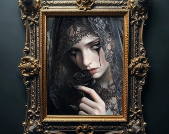 Gothic Bride Oil Painting Print, Dark Romance Wall Art (Digital Download)