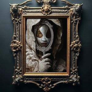 Artista vittoriano gotico con dipinto su specchio d'argento, Dark Academia Art (PNG)