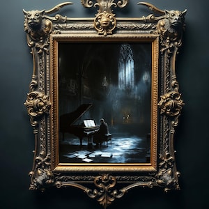 Gothic Composer Playing Piano Oil Painting Print, Printable Vintage Dark Romance Wall Art