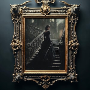 Gothic Noblewoman in a Black Gown Oil Painting Print, Printable Vintage Dark Romance Wall Art