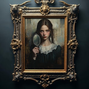 Stampa a olio di "Ragazza vittoriana gotica con specchio d'argento" (download digitale)