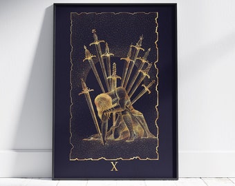 Tarot Poster Ten of Swords, Mystical Universe, Large Wall Art prints, No Frame