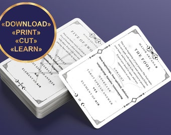 Druckbares digitales Tarot-Deck für Anfänger, Lern-Tarot-Deck 78 Karten, Drucken und Schneiden, Mystisches Universum