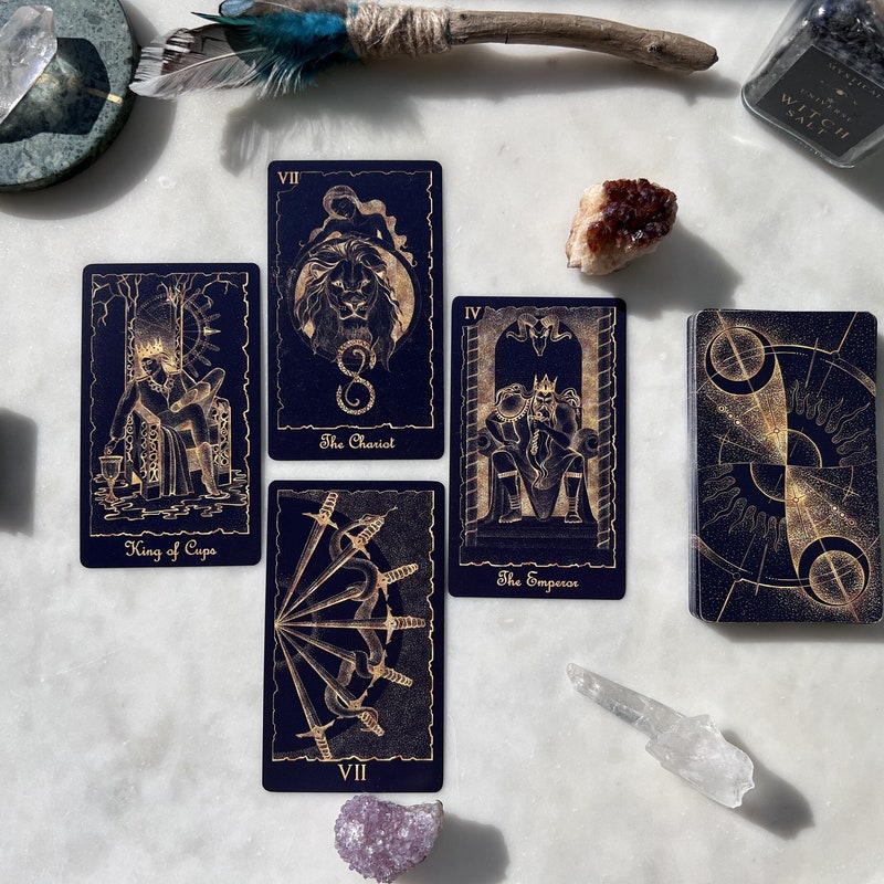 GOLD Tarot Deck 78 Cards, Dot Art Drawing, Hand Drawn Tarot Deck with Digital Guidebook and bag, Tarot Deck for Beginners, NOT FOILED