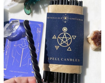 Black Spell Candles, Beeswax Candles, Pack of 30, Mystical Universe, Handmade Ritual candles for Tarot Deck rituals