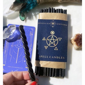 Black Spell Candles, Beeswax Candles, Pack of 30, Mystical Universe, Handmade Ritual candles for Tarot Deck rituals