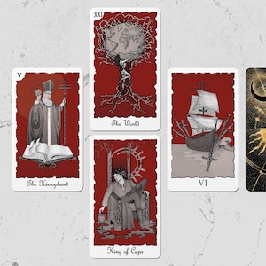 Grey RED Tarot Deck with Digital Guidebook & Tarot Bag, Tarot Deck for Beginners