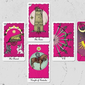Colored PINK Tarot Deck with Digital Guidebook & Blue Tarot Bag - Tarot Deck for Beginners