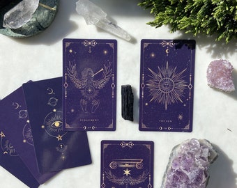 DARK PURPLE GOLD Tarot Deck 78 Cards, Mystical Universe, Tarot Deck with Guidebook and tarot deck bag, Tarot Deck for Beginners