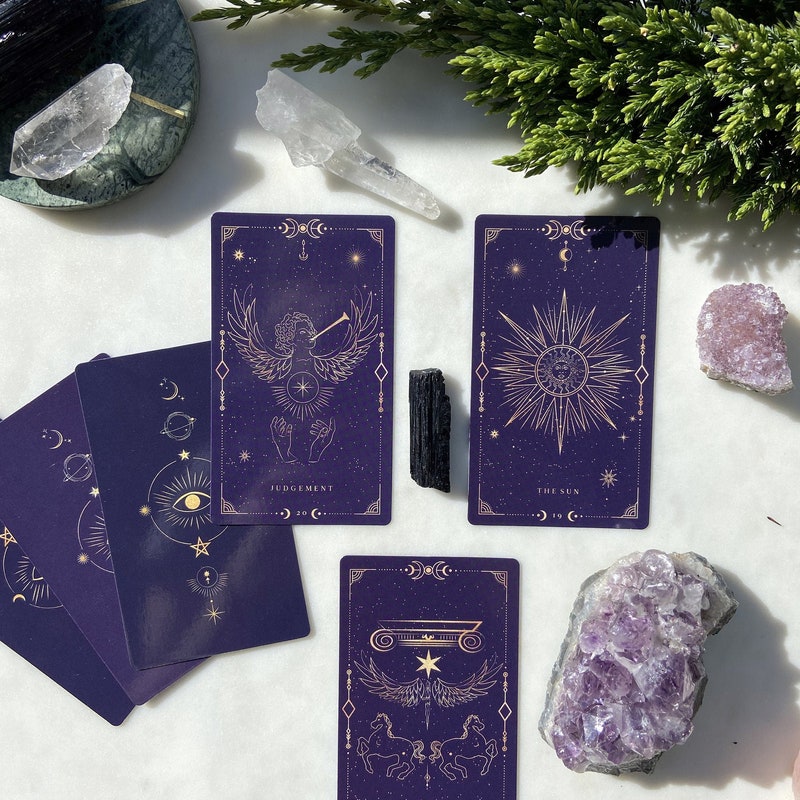 DARK PURPLE GOLD Tarot Deck 78 Cards, Mystical Universe, Tarot Deck with Digital Guidebook and tarot deck bag, Tarot Deck for Beginners