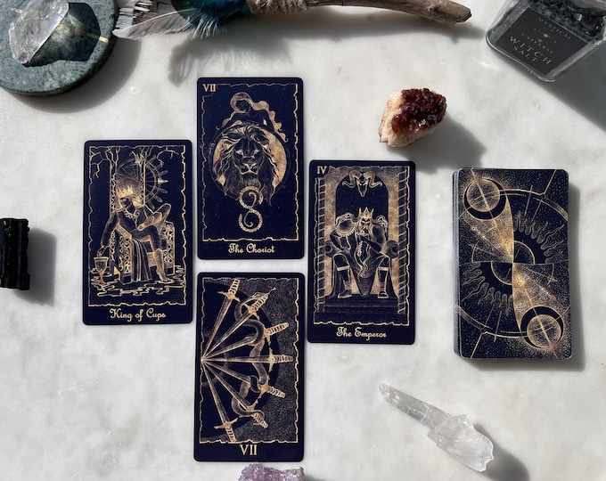 GOLD Tarot Deck 78 Cards, Hand Drawn Tarot Deck With Digital Guidebook ...