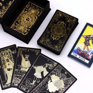 Baraja de tarot con lámina de oro de 78 cartas, baraja de tarot clásica con guía, baraja de tarot para principiantes