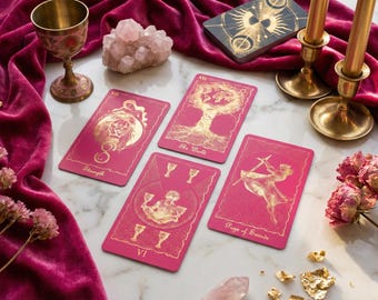 Pink GOLD Tarot Deck with Digital Guidebook & Tarot Bag, Tarot Deck for Beginners, NOT Foiled