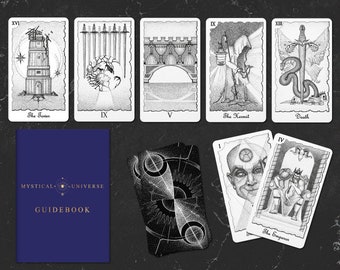 Mystical Universe Tarot Deck with Guidebook and Tarot bag, Black and White Tarot Deck for Beginners