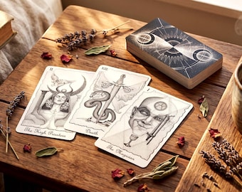 Black & White Tarot Deck with Red Velvet Bag (Digital Guidebook), 78 Card Minimalist Dotwork Deck for Beginners, Rider Waite Tarot Gift