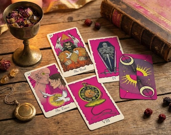 Tarot rose coloré avec livret numérique et pochette velours rouge, 78 cartes de tarot pour débutant, joli cadeau tarot esthétique