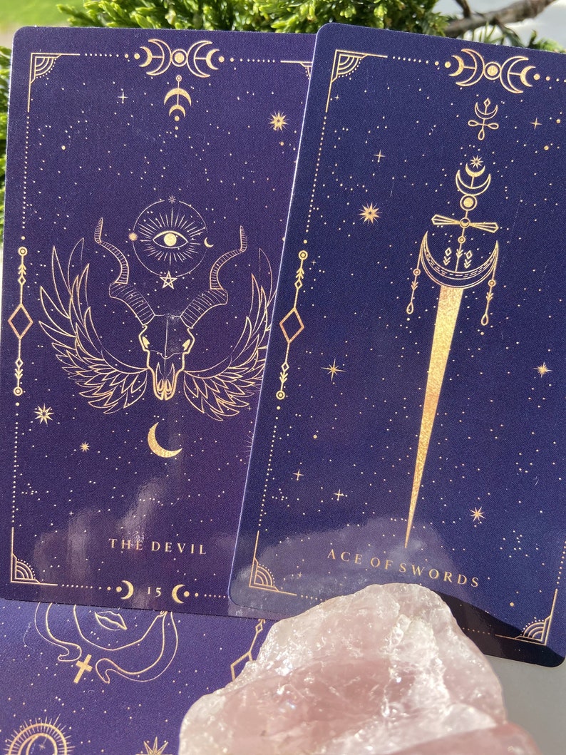 DARK PURPLE GOLD Tarot Deck 78 Cards, Mystical Universe, Tarot Deck with Guidebook and tarot deck bag, Tarot Deck for Beginners image 8