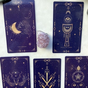 DARK PURPLE GOLD Tarot Deck 78 Cards, Mystical Universe, Tarot Deck with Guidebook and tarot deck bag, Tarot Deck for Beginners image 7