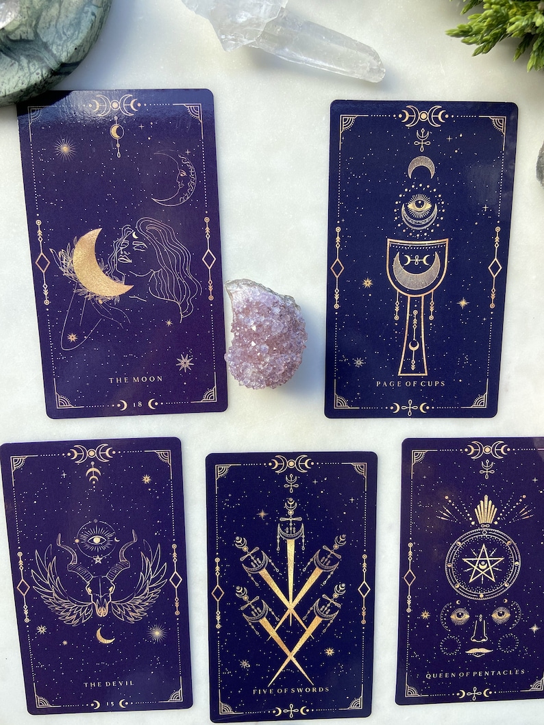 DARK PURPLE GOLD Tarot Deck 78 Cards, Mystical Universe, Tarot Deck with Guidebook and tarot deck bag, Tarot Deck for Beginners image 7