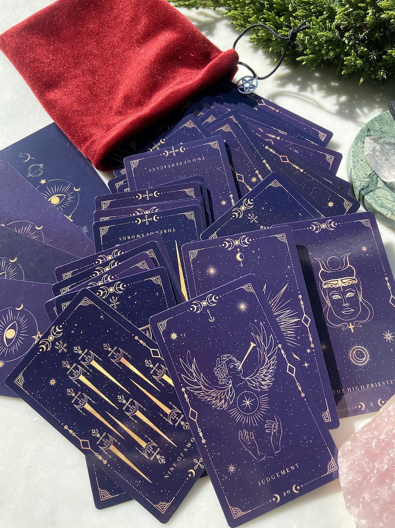 DARK PURPLE GOLD Tarot Deck 78 Cards, Mystical Universe, Tarot Deck with Guidebook and tarot deck bag, Tarot Deck for Beginners image 10