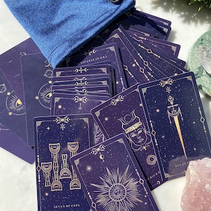 DARK PURPLE GOLD Tarot Deck 78 Cards, Mystical Universe, Tarot Deck with Guidebook and tarot deck bag, Tarot Deck for Beginners Deck with BLUE bag