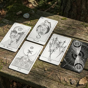 Baraja de Tarot en Blanco y Negro con Bolsa de Terciopelo Rojo (Guía Digital)