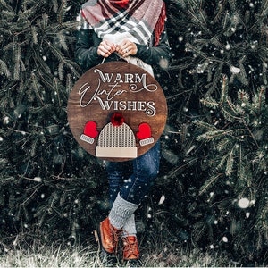 Warme winterwensen || Deurhanger SVG || Wintermuts || Kerst-SVG || Winter-SVG