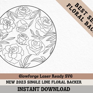 Roze bloemen lijntekeningen || Scorebestand met één regel || Bloemen lijntekeningen || Laserklaar bestand || Glowforge-SVG