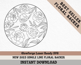 Rose Floral Line Art || Single Line Scoring File || Floral Line Art || Laser Ready File || Glowforge SVG