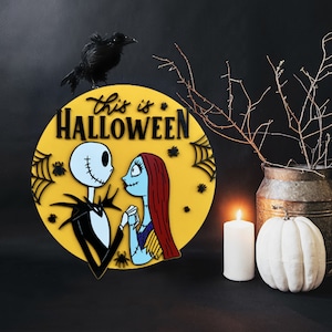 Sally + Jack || Halloween Door Hanger || Halloween SVG || This Is Halloween || Adams Family || Laser Cut File