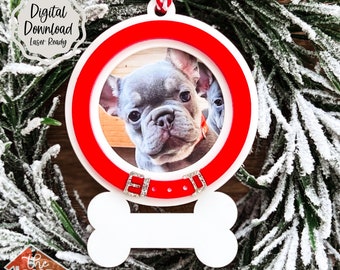 Weihnachtshund Ornament SVG | Laser bereit Ornament | Haustier Ornament | Weihnachtsschmuck-Datei | Glowforge Weihnachtsdatei | Haustier Foto Ornament