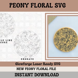 Bloemen lijntekeningen || SCORING-bestand met één regel || Laserklaar || Pioen bloemen SVG|| Glowforge-SVG