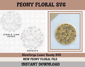 Floral Line Art || Single Line SCORING File || Laser Ready || Peony Floral SVG|| Glowforge SVG